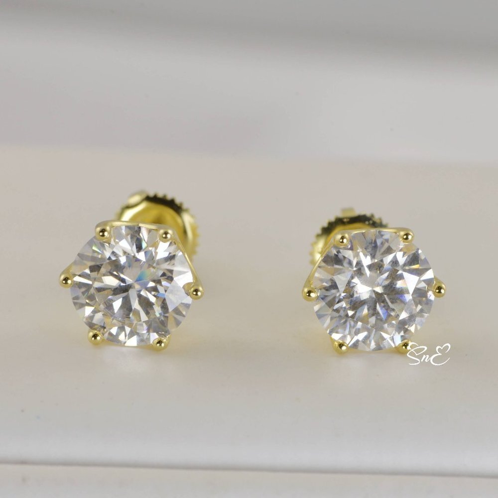 Certified 4ct. t.w.  6 Prong Moissanite Stud Earrings NEW